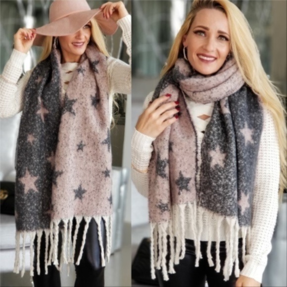 MODA ME COUTURE Accessories - Oblong Printed Soft Scarf- Pink / Gray